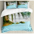 thumbnail image 1 of Ambesonne Waterfall Duvet Cover Set, Lake and Swans Nature, Queen, Blue Green White, 1 of 3