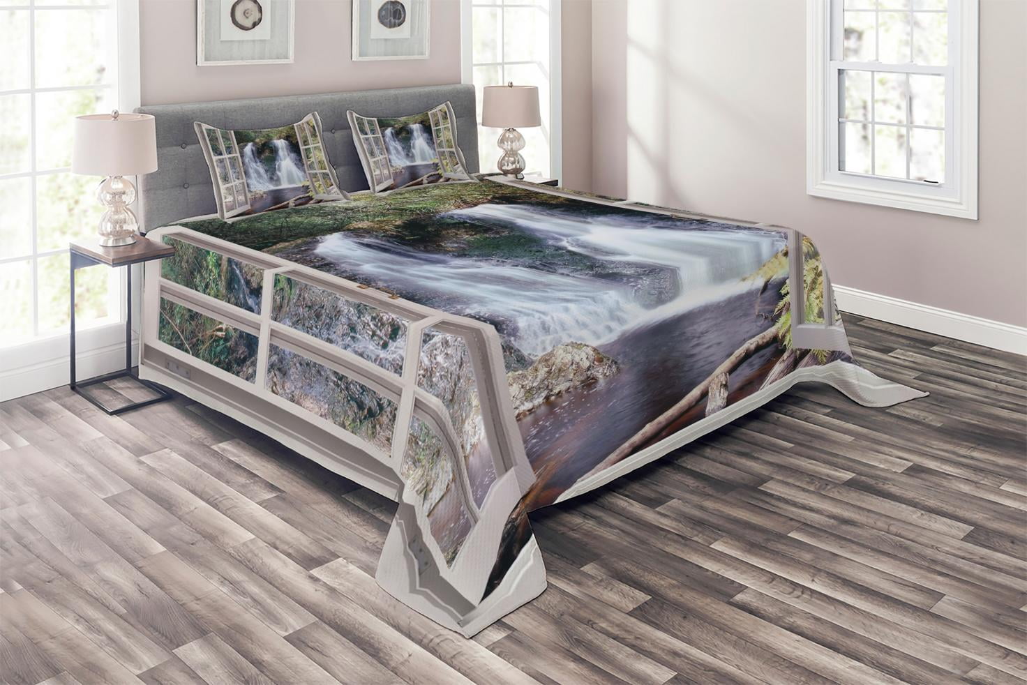 King Size Waterfall Print Microfiber Bedspread Set
