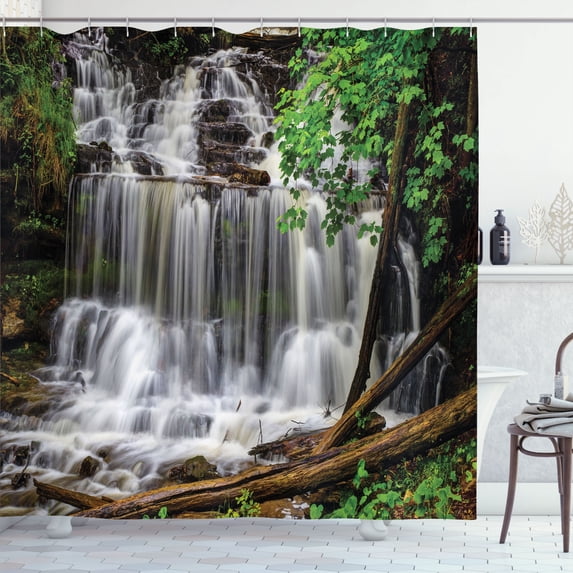 Ambesonne Waterfall Shower Curtain, Jungle Wonders Natural, 69"Wx75"L, Lime Green Dark Cocoa