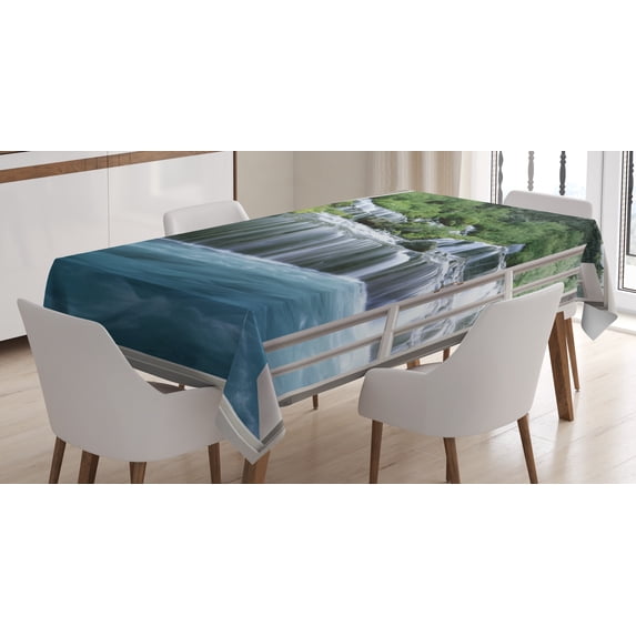 Ambesonne Waterfall Tablecloth Rectangular Table Cover, Majestic Paradise, 60"x84", Blue Green