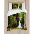 thumbnail image 1 of Waterfall Duvet Cover Set, Waterfall in Spring Season Like Winter in Bulgaria with Trees and Bushes, Decorative 2 Piece Bedding Set with 1 Pillow Shams, Twin Size, Green and White, by Ambesonne, 1 of 3