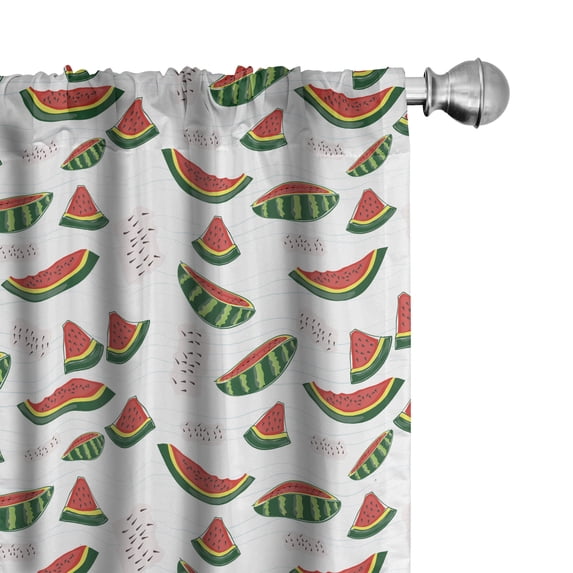 Ambesonne Watermelon 4-Panel Curtains, Juicy Fruit Slices, 56"x95", Coral Olive Green