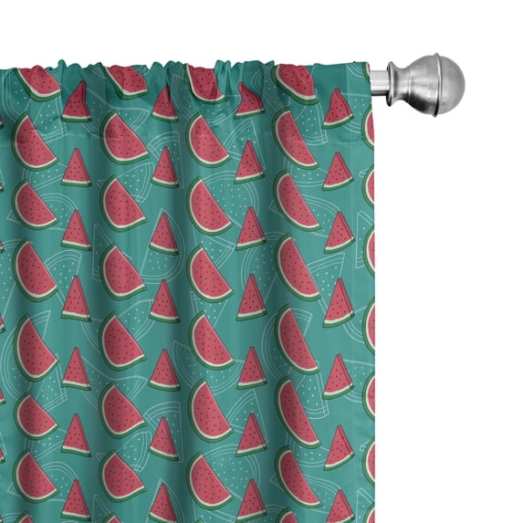 Ambesonne Watermelon Window Curtains, Juicy Tropical Fruits, Each 28" W x 63" L, Dark Pink Cadet Blue