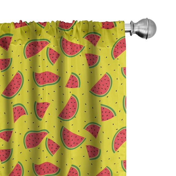 Ambesonne Watermelon Curtains, Fruit Slices Summer Art, Pair of 28"x95", Dark Coral and Fern Green