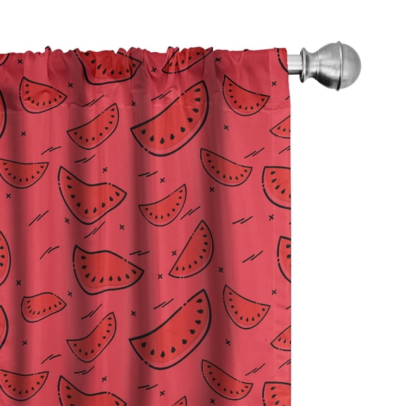 Ambesonne Watermelon Curtains, Juicy Fruit Slices Plot, Pair of 28"x63", Dark Coral Charcoal Grey