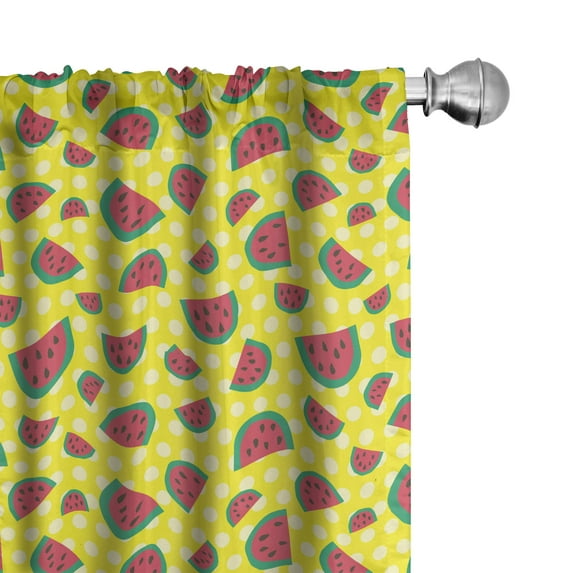 Ambesonne Watermelon Curtains, Summer Fruit Slices, Pair of 28"x95", Jade Green Dark Coral
