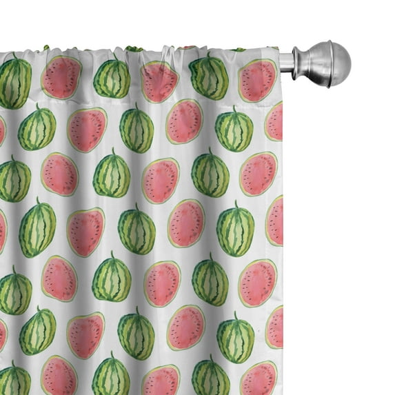 Ambesonne Watermelon Curtains, Tropic Summer Fruit, Pair of 28"x84", Green Coral White