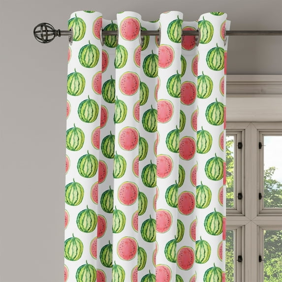 Ambesonne Watermelon Grommet Curtain Single Panel, Tropic Summer Fruit, 50"x60", Green Coral White