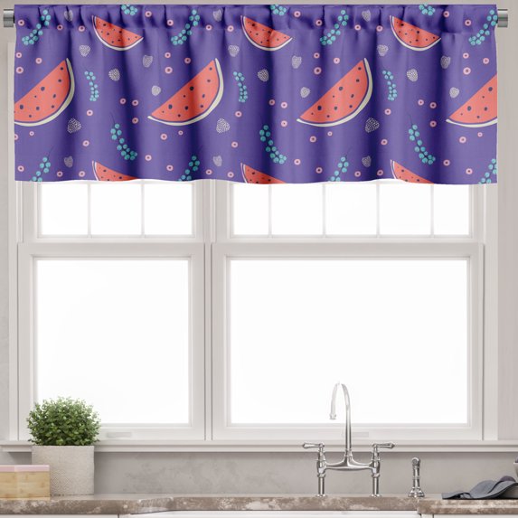 Ambesonne Watermelon Valance Pack of 2, Tasty Summer Fruits Art, 42"X12", Dark Violet and Coral