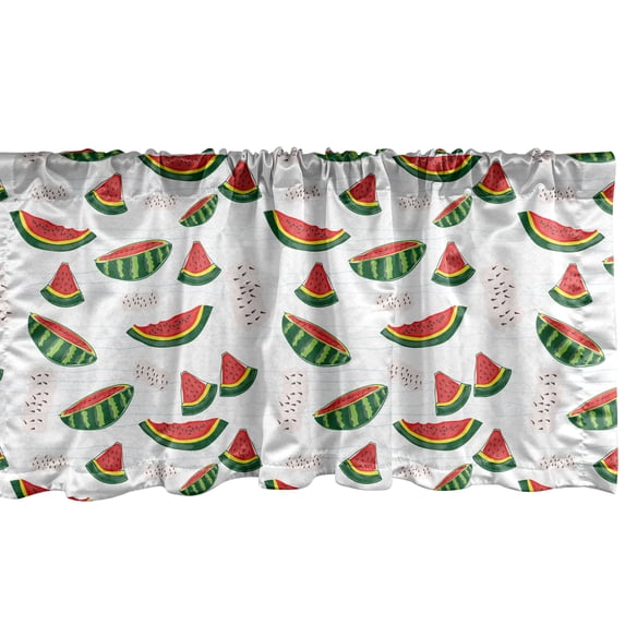 Ambesonne Watermelon Window Valance, Juicy Fruit Slices, 54" X 18", Coral Olive Green