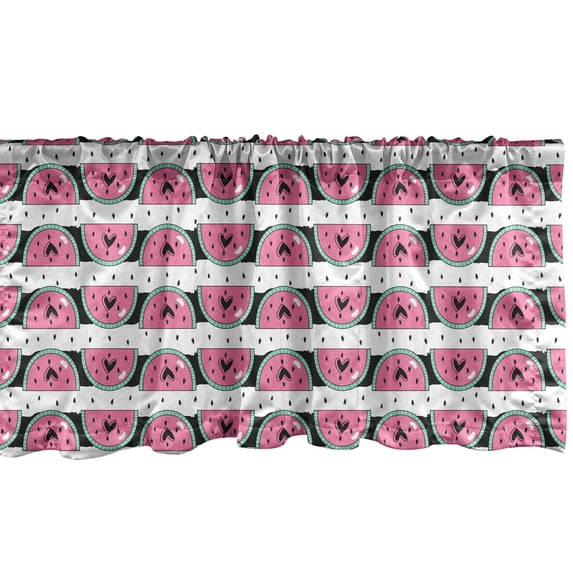 Ambesonne Watermelon Window Valance, Slices with Hearts, 54" X 18", Charcoal Grey Mint Green