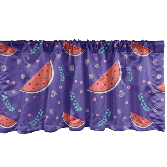 Ambesonne Watermelon Window Valance, Tasty Summer Fruits Art, 54" X 12", Dark Violet and Coral