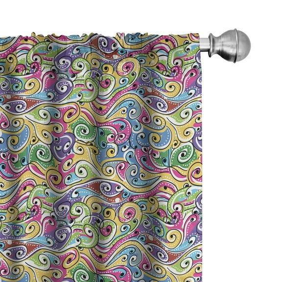 Ambesonne Wave Curtains, Funky Doodle Summer Art, Pair of 28"x63", Multicolor