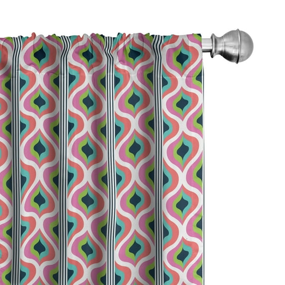 Ambesonne Wave Curtains, Retro Look Abstract Motif Art, Pair of 28"x95", Multicolor
