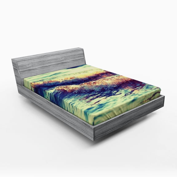 Ambesonne Wave Fitted Sheet, Calm Sea Theme Pastoral, Full Size, Multicolor
