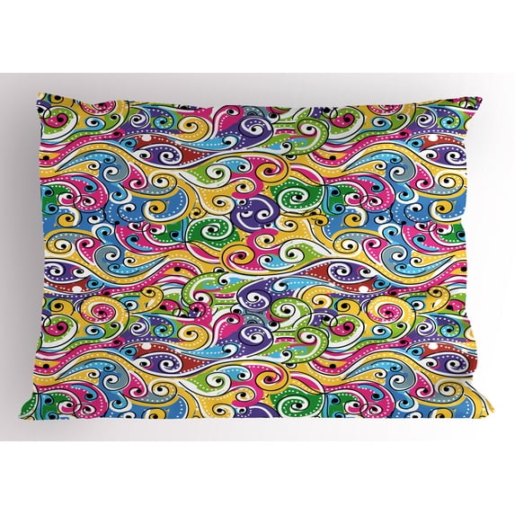 Ambesonne Wave Pillow Sham, Funky Doodle Summer Art, 36" X 20", Multicolor
