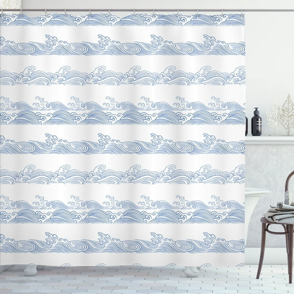 Ambesonne Wave Shower Curtain, Abstract Sea Ocean Pattern, 69"Wx75"L, Azure Blue White