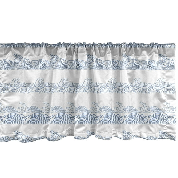 Ambesonne Wave Window Valance, Abstract Sea Ocean Pattern, 42" x 18", Azure Blue White