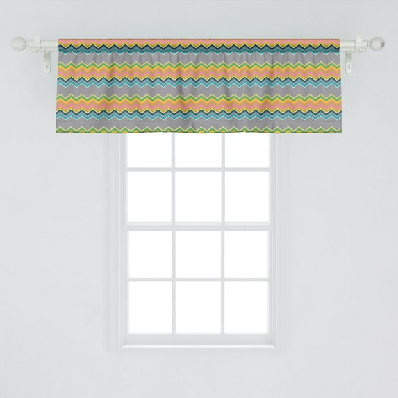 Ambesonne Wave Window Valance, Geometrical Marine Theme Colorful Ocean Waves Inspired Motifs Geometric Art Print, Curtain Valance for Kitchen Bedroom Decor with Rod Pocket, 54" X 18", Multicolor