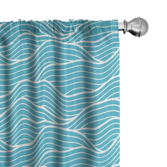 Ambesonne Waves 4-Panel Curtains, Bicolored Curved Sea Lines, 56"x95", Deep Sky Blue White