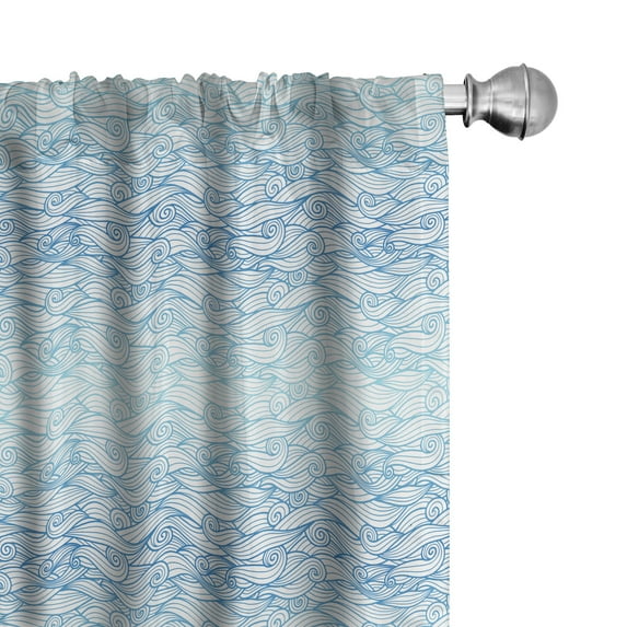 Ambesonne Waves Window Curtains, Blue Ombre Tones Oceanic Art, Each 28" W x 95" L, Dark Turquoise White