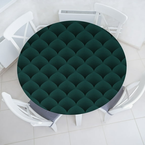 Ambesonne Waves Fitted Round Tablecloth, Tide Pattern Darkened Back, 36"- 40" Diameter, Teal and Charcoal Grey