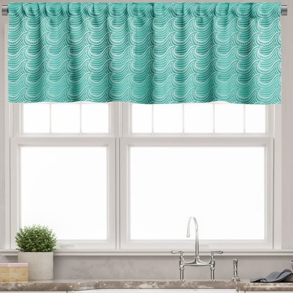 Ambesonne Waves Valance Pack of 2, Ocean Curves Stripes Sea Art, 42"X18", Turquoise and White