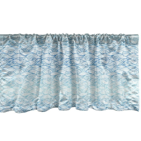 Ambesonne Waves Window Valance, Blue Ombre Tones Oceanic Art, 42" x 12", Dark Turquoise White
