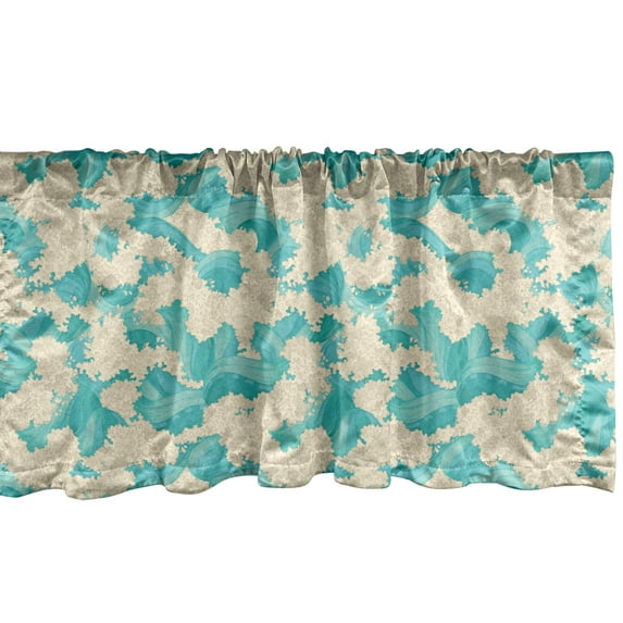 Ambesonne Waves Window Valance, Coastal Ethnic Oceanic Blooms, 42" x 18", Turquoise and Beige