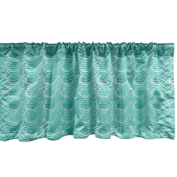 Ambesonne Waves Window Valance, Ocean Curves Stripes Sea Art, 54" X 18", Turquoise and White