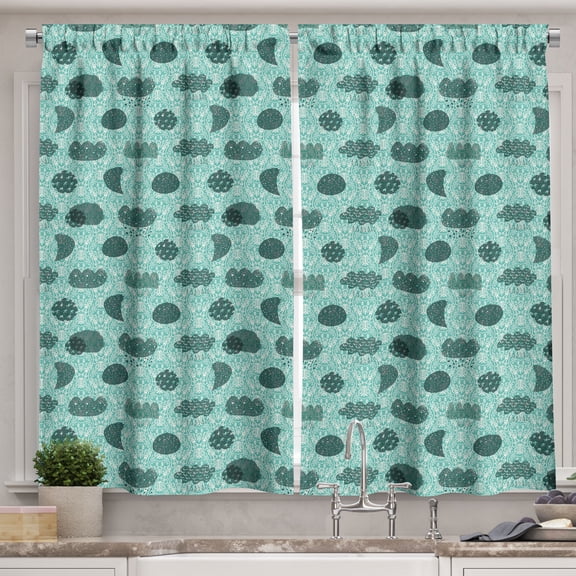 Ambesonne Weather Kitchen Curtains, Linear Cloud and Moon Print, 55"x30", Turquoise and Dark Teal