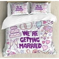 thumbnail image 1 of Ambesonne Wedding Duvet Cover Set, Happy Composition Doves, 2-Calking, Purple Blue Pink, 1 of 3