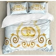 thumbnail image 1 of Ambesonne Wedding Duvet Cover Set, Vintage Classic Rings, 2-Calking, Pale Blue Caramel Yellow, 1 of 3