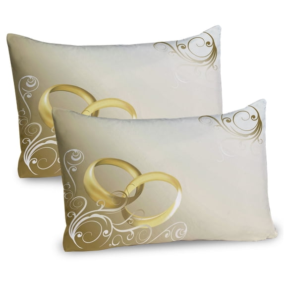 Ambesonne Wedding Pillow Sham 2 Pack, Rings Floral Romantic, 36"x20", Yellow Sepia Coconut