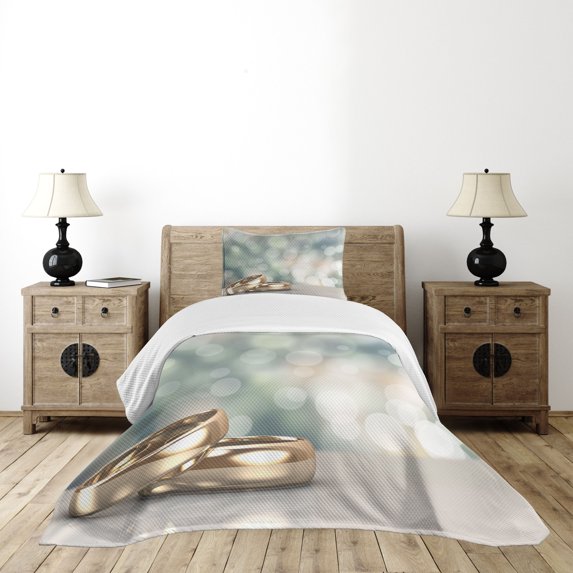 Ambesonne Wedding Quilted Bedspread Set 2 Pcs, Rings Abstract Bokeh, Twin Size, Multicolor