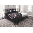 thumbnail image 1 of Ambesonne Wedding Quilted Bedspread Set 3 Pcs, Happy Bride Day Words, Queen Size, Black White and Pink, 1 of 3
