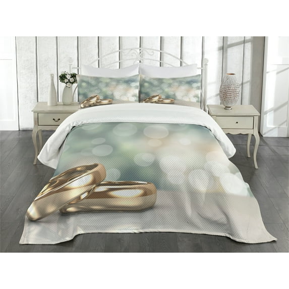 Ambesonne Wedding Quilted Bedspread Set 3 Pcs, Rings Abstract Bokeh, Queen Size, Multicolor