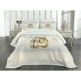 thumbnail image 1 of Ambesonne Wedding Quilted Bedspread Set 3 Pcs, Rings with the Ribbon, King Size, White and Yellow, 1 of 5