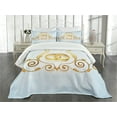 thumbnail image 1 of Ambesonne Wedding Quilted Bedspread Set 3 Pcs, Vintage Classic Rings, Queen Size, Pale Blue Caramel Yellow, 1 of 5