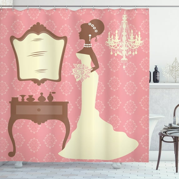 Ambesonne Wedding Shower Curtain, Bridal Party Dress, 69"Wx70"L, Coral Brown and White
