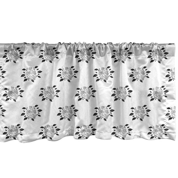Ambesonne Wedding Window Valance, Rose Bloom Bouquets Romance, 54" X 18", Charcoal Grey and White