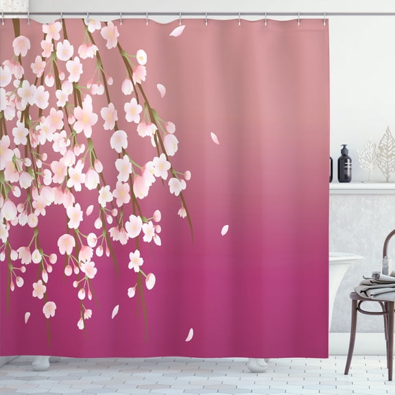 Ambesonne Weeping Flower Shower Curtain, Art Cherry Blossoms, 69"Wx70"L, Dark Magenta