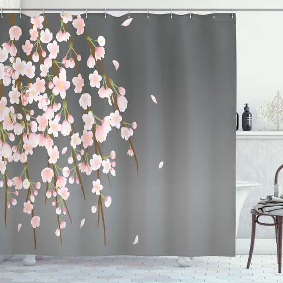 Ambesonne Weeping Flower Shower Curtain, Art Cherry Blossoms, 69"Wx75"L, Dimgray Blush