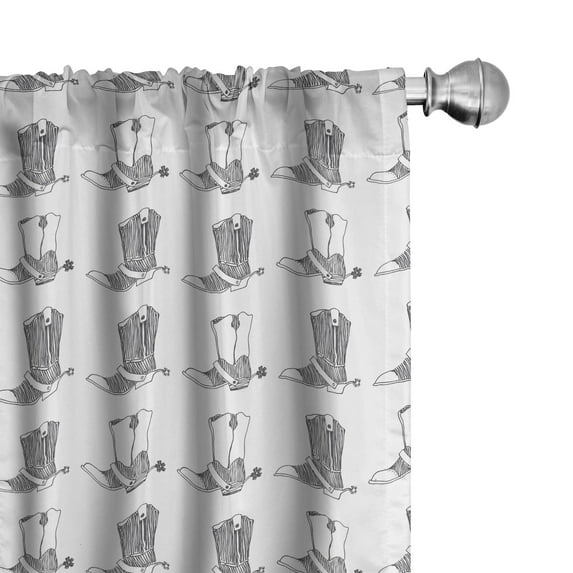 Ambesonne Western 4-Panel Curtains, Cowboy Boots Monochrome, 56"x95", Dark Grey and White
