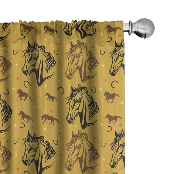 Ambesonne Western 4-Panel Curtains, Horse Related Items Drawing, 56"x95", Earth Yellow Black and Umber