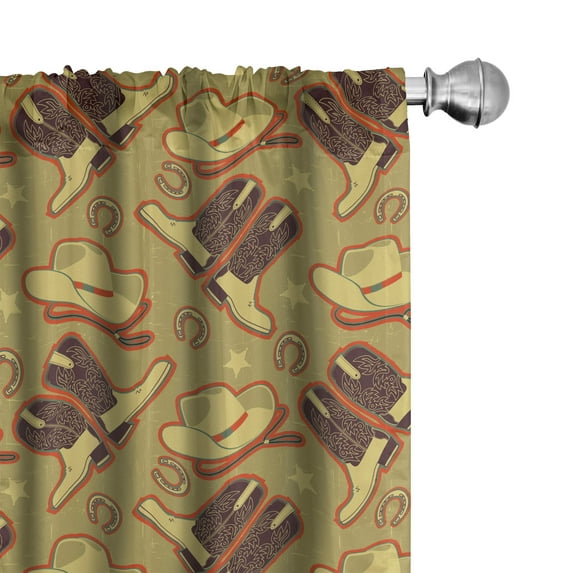 Ambesonne Western Curtains, Vintage Hats and Boots, Pair of 28"x63", Khaki Dark Brown Scarlet