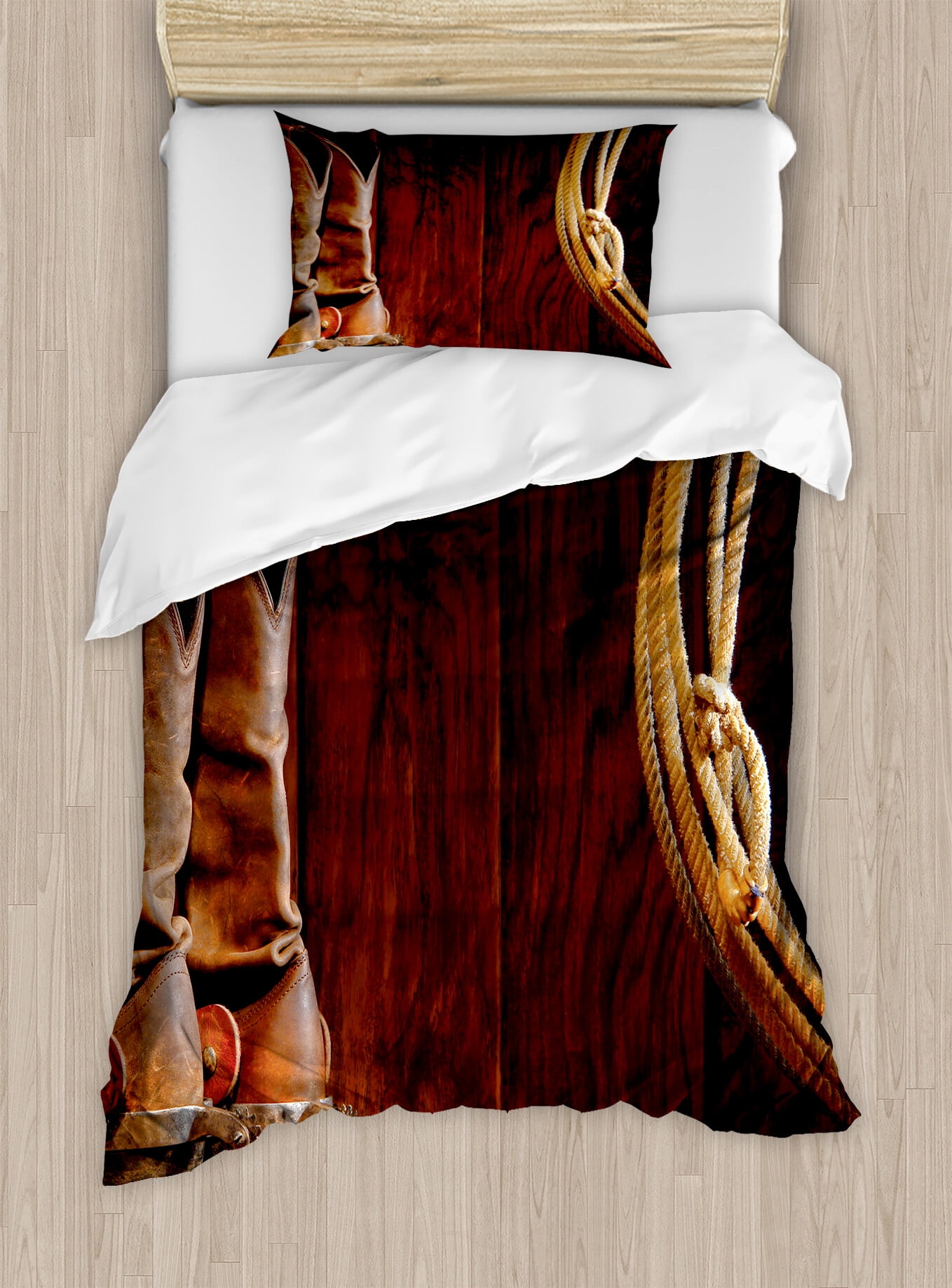 Ambesonne Western Duvet Cover Set, Cowboy Wild Sports, Twin, Umber