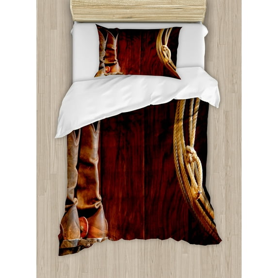 Ambesonne Western Duvet Cover Sets, Cowboy Wild Sports, 2-Twin, Umber Brown
