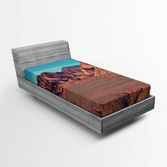 Ambesonne Western Fitted Sheet, Mountain Argentina Desert, Twin Size, Brown Blue