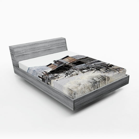 Ambesonne Western Fitted Sheet, Old Wooden 20s Town, California King, Brown White